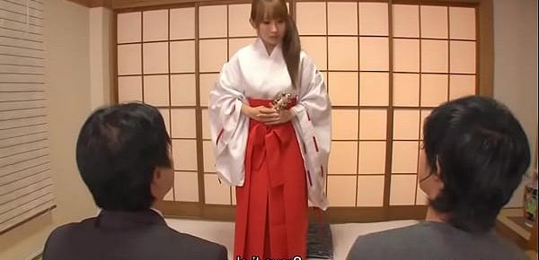  Japanese shrine maiden, Yui Misaki had an unplanned threesome, uncensored